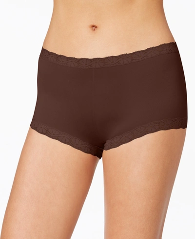 Maidenform Lace Trim Microfiber Boyshort Underwear 40760 In Warm Cocoa Brown (nude )