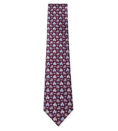 Ferragamo Regal Horse & Elephant Classic Tie In Plum