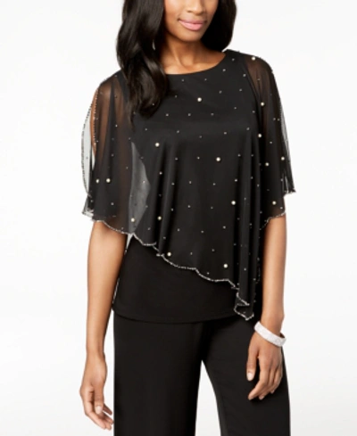 Msk Embellished Asymmetrical Overlay Top In Black