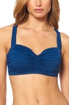 Bleu Rod Beattie Shirred Underwire Bikini D Cup Top Sarong Hipster Bikini Bottoms Women's Swimsuit In Navy