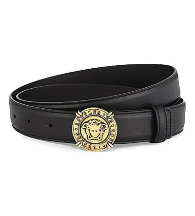 Versace Medusa Logo Buckle Leather Belt In Black