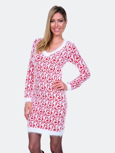 White Mark Women's Angora Like Sweater Dress In Red