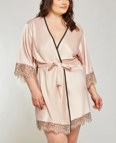 Icollection Plus Size Eyelash Flower Lace Wrap Robe Lingerie, Online Only In Blush