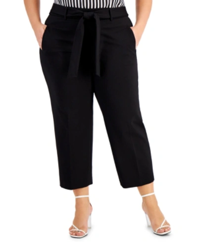 Bar Iii Plus Size Cropped Tie-front Pants, Created For Macy's In Black