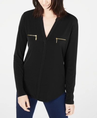 Inc International Concepts Women's Zip-pocket Blouse, Created For Macy's In Deep Black
