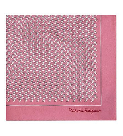 Ferragamo Frog And Lion Silk Pocket Square In Pink