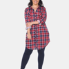 White Mark Plus Piper Stretchy Plaid Tunic In Burgundy/blue