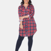 White Mark Plus Piper Stretchy Plaid Tunic In Red