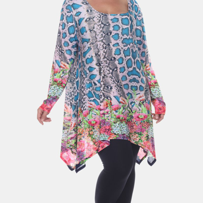 White Mark Plus Marlene Tunic Top In Teal Pink