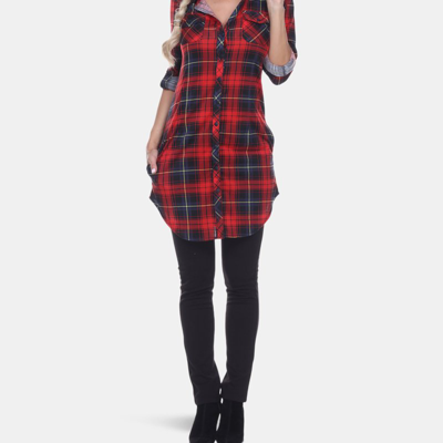White Mark Plus Piper Stretchy Plaid Tunic In Red Black