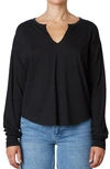 Nia Notched Long Sleeve Jersey Top In Black