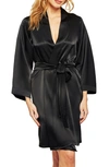 Icollection Long Sleeve Satin Robe In Black