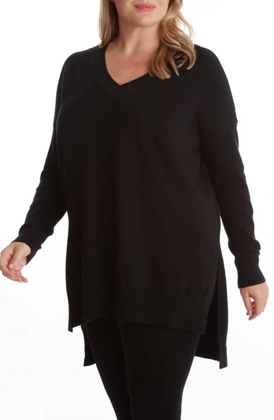 Adyson Parker Women's V Neck Soft Tunic Sweater In Black
