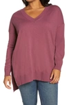 Adyson Parker Women's Plus Size V Neck Tunic Sweater In Berry Mela