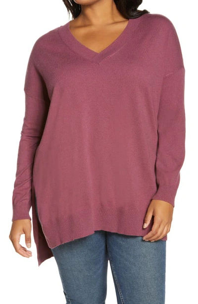 Adyson Parker Women's Plus Size V Neck Tunic Sweater In Berry Mela