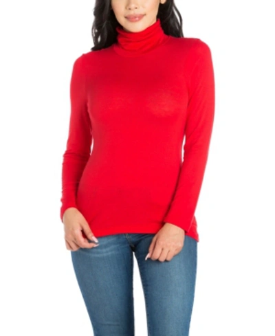 24seven Comfort Apparel Women's Classic Long Sleeve Turtleneck Top In Red