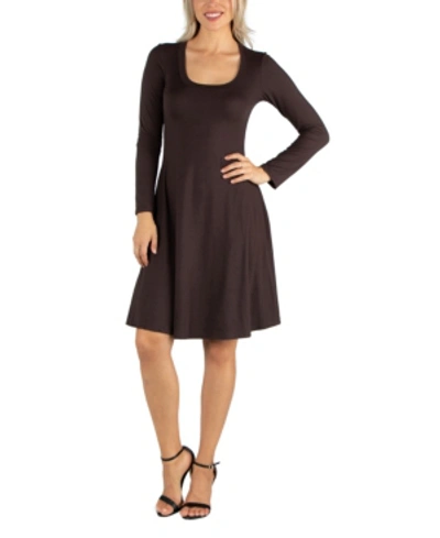 24seven Comfort Apparel Women's Classic Long Sleeve Flared Mini Dress In Brown