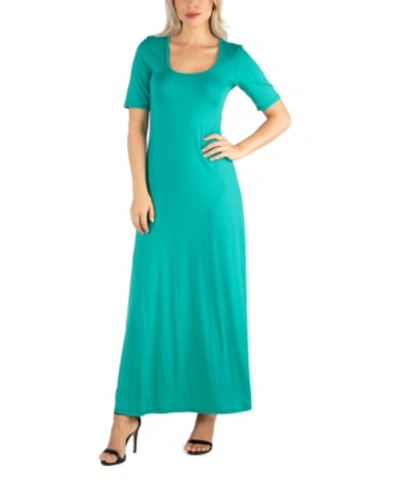 24seven Comfort Apparel Plus Size Elbow Length Sleeve Maxi Dress In Jade
