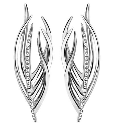 Shaun Leane White Feather Silver And Diamond Earrings In Nero