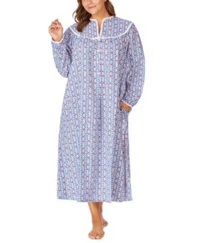 Lanz Of Salzburg Plus Size Cotton Flannel Nightgown In Blue