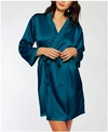 Icollection Plus Size Marina Lux Satin Robe Lingerie In Teal