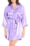 Icollection Long Sleeve Satin Robe In Lavender