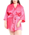 Icollection Plus Size Marina Lux Satin Robe Lingerie In Fuchsia