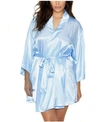 Icollection Long Sleeve Satin Robe In Light-blue