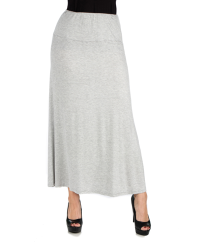 24seven Comfort Apparel Women Elastic Waist Solid Color Maxi Skirt In Heather Gray