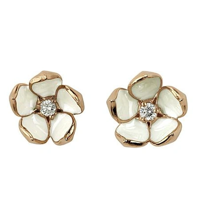 Shaun Leane Cherry Blossom Rose-gold Vermeil, Ivory Enamel And Diamond Stud Earrings Large In Nero