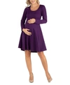 24seven Comfort Apparel Women's Simple Long Sleeve Knee Length Flared Dress In Purple