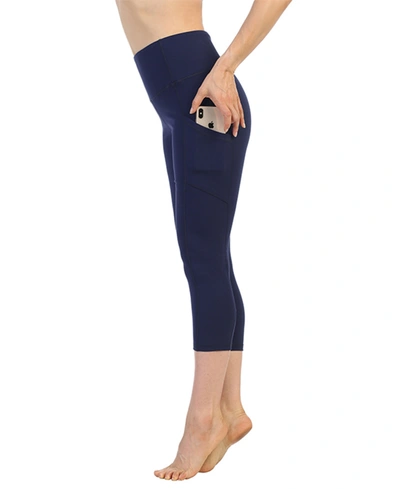 American Fitness Couture High Waist 3/4 Length Pocket Compression Leggings In Navy