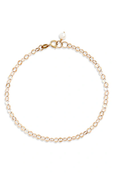 Poppy Finch 14k Gold Oval Shimmer Bracelet W/ Pearl Stud In Yellow Gold