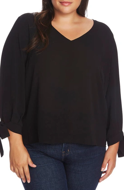 Cece Plus Size Blouse With Ties In Rich Black