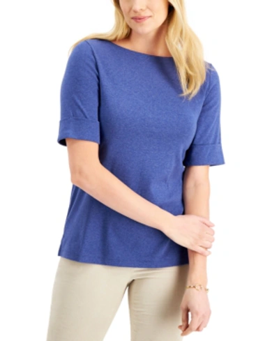 Karen Scott Boat-neck Elbow-sleeve Top, Created For Macy's In Vibrant Blue