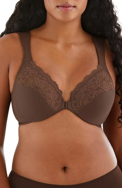 Glamorise Women's Full Figure Plus Size Wonderwire Front Close Bra In Mocha