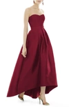 Alfred Sung Strapless Satin High Low Dress With Pockets In Red