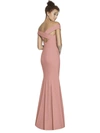 Dessy Collection Off-the-shoulder Short-sleeve Column Gown W/ Slit In Pink