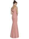 Dessy Collection Off-the-shoulder Short-sleeve Column Gown W/ Slit In Desert Rose Pink