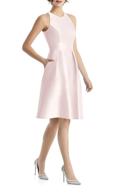Alfred Sung V-neck Sleeveless Sateen Twill Cocktail Dress In Pink