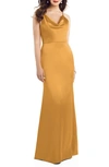 Dessy Collection Dessy Colleciton Cowl Neck Charmeuse Trumpet Gown In Yellow