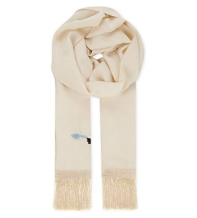 The Kooples Embroidered Stork Silk Scarf In Nud01