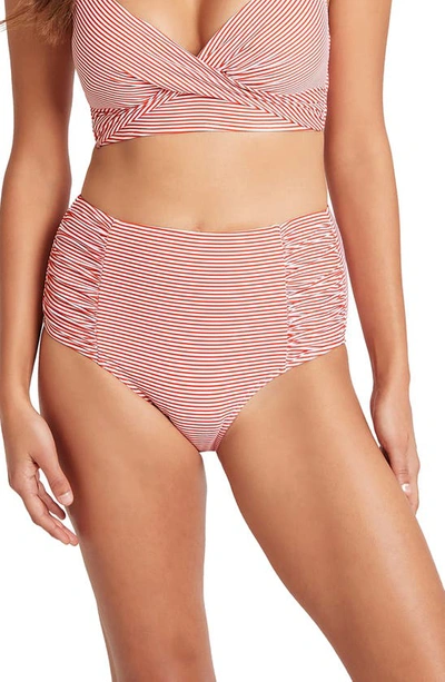 Sea Level High Waist Stripe Bikini Bottoms In Orange