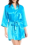 Icollection Plus Size Marina Lux Satin Robe In Aqua