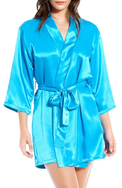 Icollection Plus Size Marina Lux Satin Robe In Teal