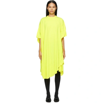 Balenciaga Asymmetric Cotton Blend Jersey Dress In Neon Yellow