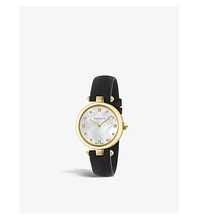 Gucci 32mm Diamantissima Watch W/ Leather Strap, Black/golden In Mother-of-pearl