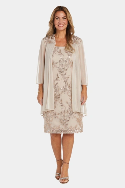 R & M Richards Two-piece Embellished Swing Jacket Dress In Champagne
