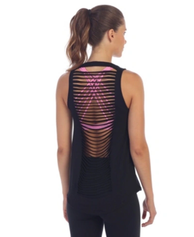 American Fitness Couture Get Shredded Laser Cut Open Back Tank In Black