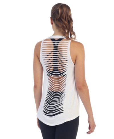 American Fitness Couture Get Shredded Laser Cut Open Back Tank In White